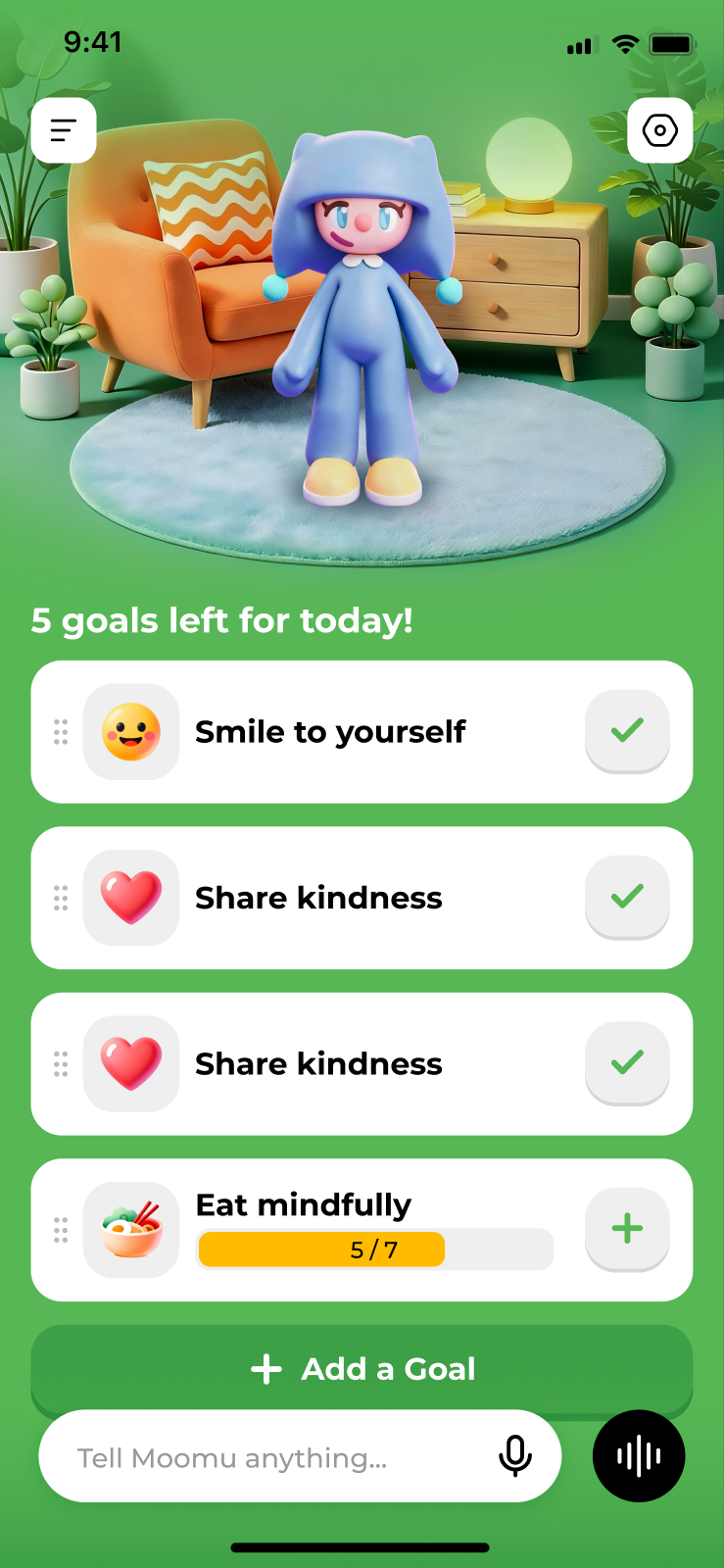 Moomu Home screen
